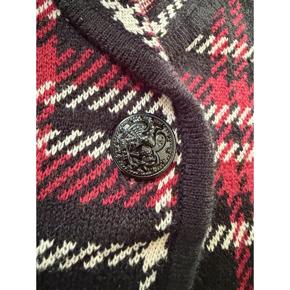 Anne Klein Plaid Long Knit Coat Womens L NWT Black Red Plaid Fall Jacket New - Picture 3 of 10